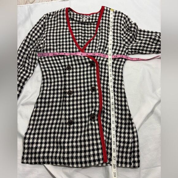 Vintage 80s Women’s Jacket Cardigan Houndstooth with Red Trim Double-Breasted - Picture 5 of 5
